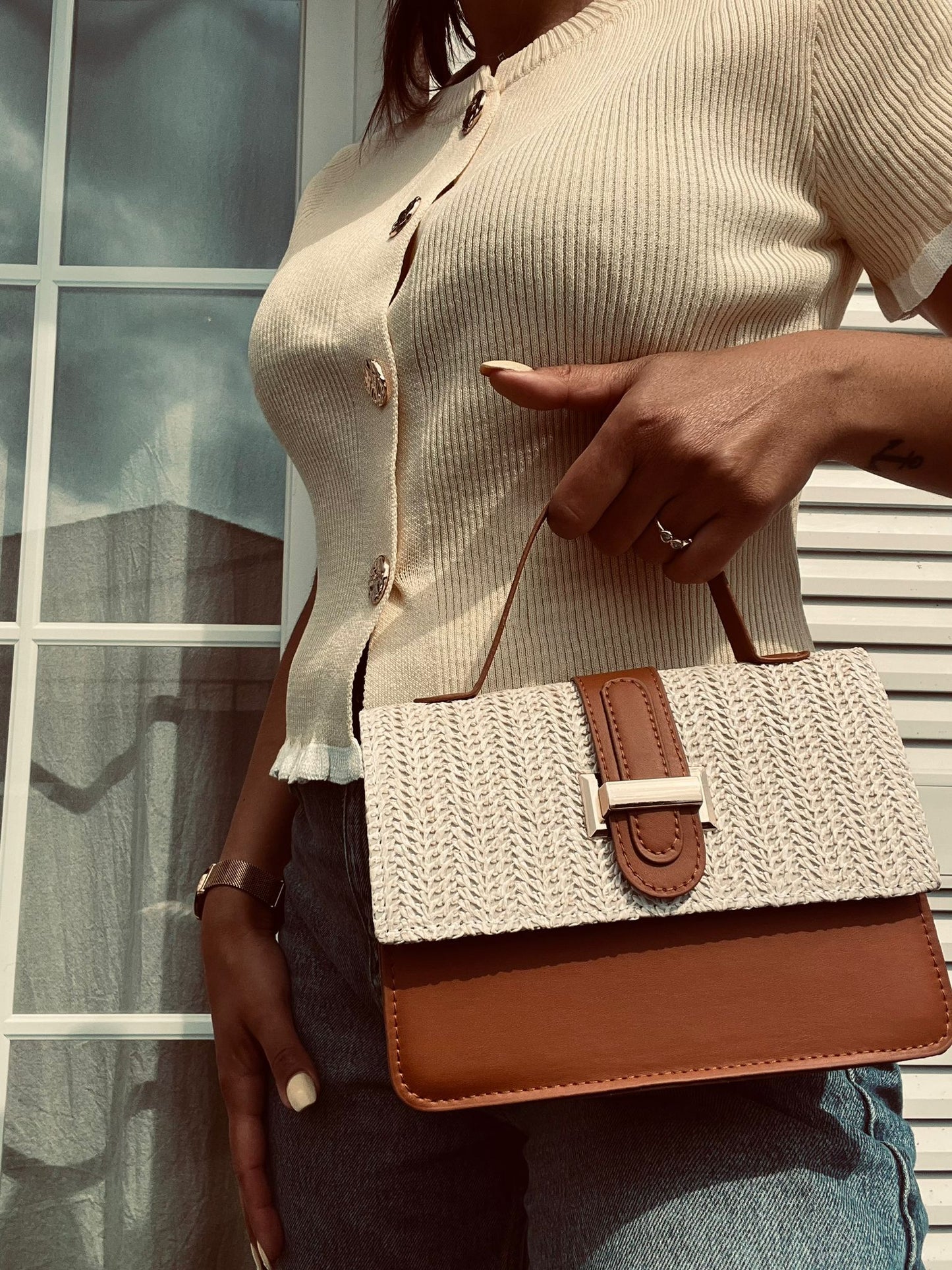 Sac à main tressé effet paille – Petit sac bandoulière