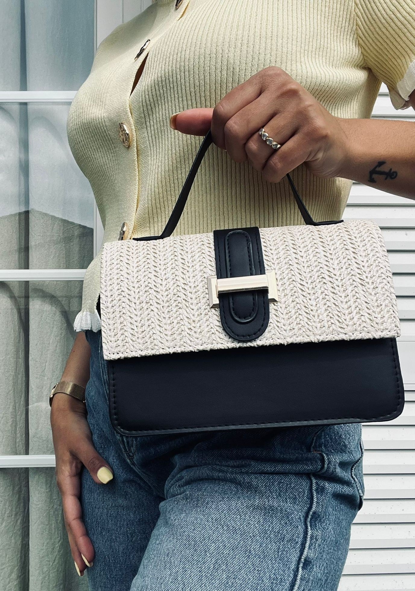 Sac à main tressé effet paille – Petit sac bandoulière